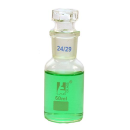 Bottle Reagent, borosilicate glass, wide mouth with interchangeable hexagonal glass hollow stopper 60ml, socket size 24/29