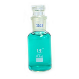 Bottle Reagent, borosilicate glass, wide mouth with interchangeable hexagonal glass hollow stopper 125ml, socket size 29/32