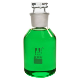 Bottle Reagent, borosilicate glass, wide mouth with interchangeable hexagonal glass hollow stopper 2000ml, socket size 55/44