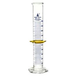 Cylinder Measuring Graduated, cap. 1000ml., class 'B', Hex. base with spout, borosilicate glass, Blue Graduation with plastic guard
