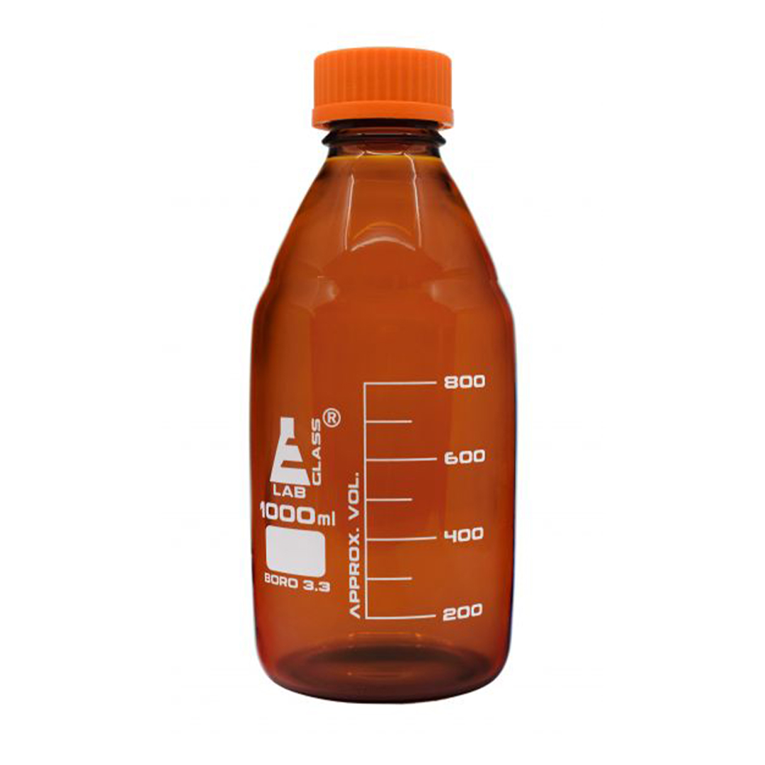 Eisco Labs 1000ml Amber Reagent Bottle with Screw Cap and 50ml Graduations