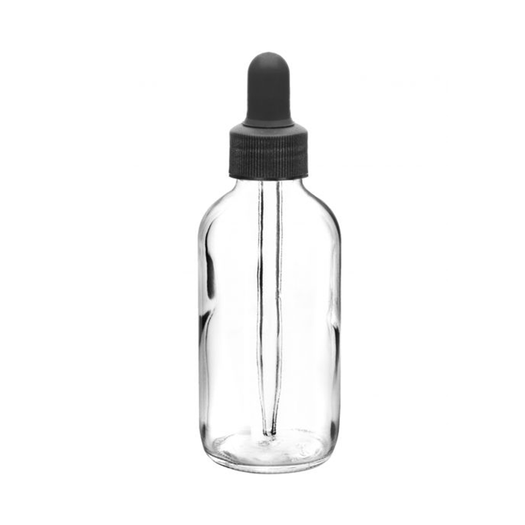 Dropping Bottle, 100ml (3.3oz) - Transparent Soda Glass - Screw Cap with Glass Dropper & Rubber Bulb - Eisco Labs