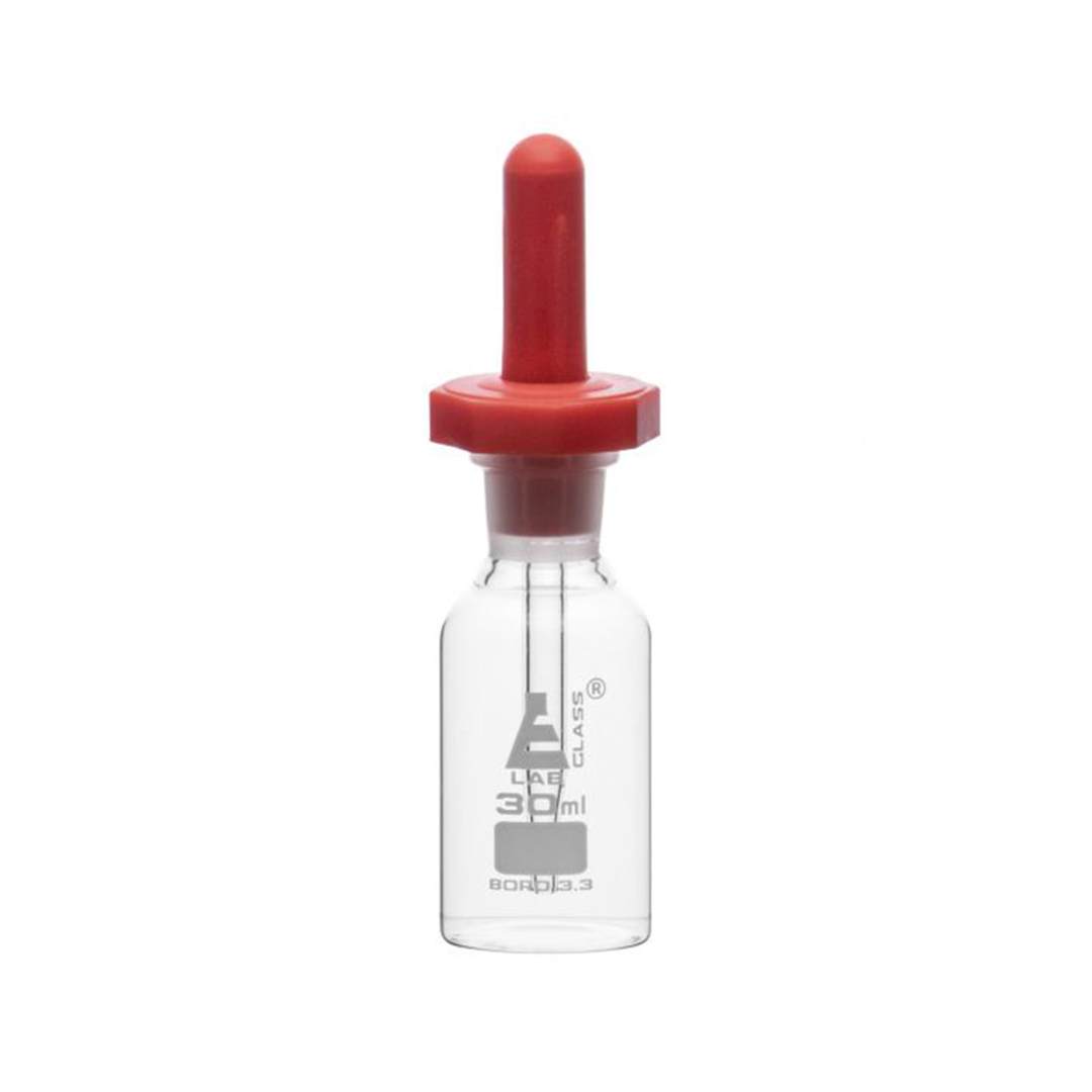 Dropping Bottle, 30ml (1oz) - Borosilicate 3.3 Glass - Eye Dropper Pipette and Dust Proof Rubber Bulb - Octagonal, Non-screw Top - Eisco Labs
