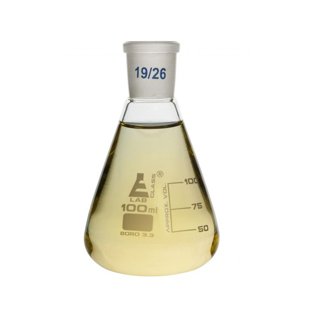 Erlenmeyer Flask, 100ml - 19/26 Joint, Interchangeable - Borosilicate Glass - Conical Shape, Narrow Neck - Eisco Labs