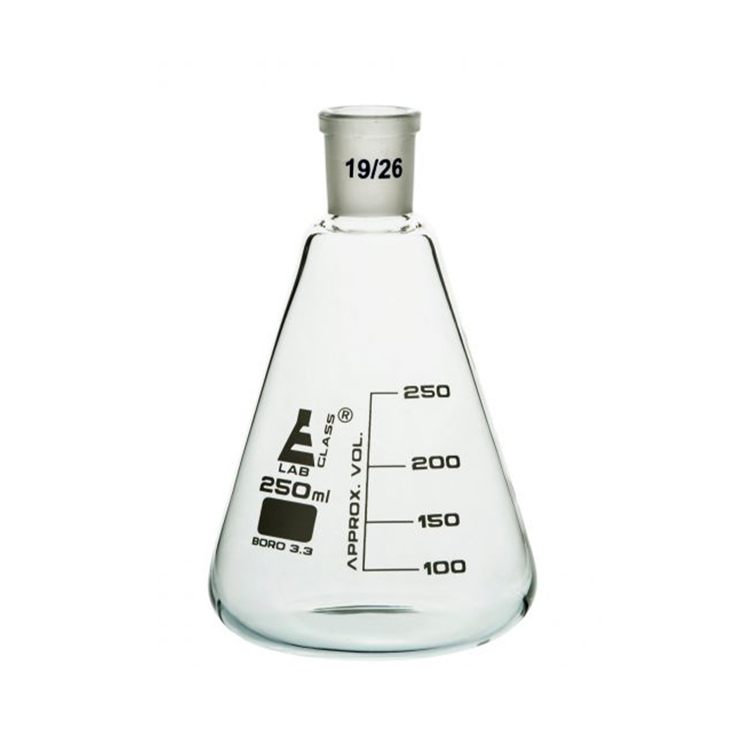 Erlenmeyer Flask, 250ml - 19/26 Joint, Interchangeable - Borosilicate Glass - Conical Shape, Narrow Neck - Eisco Labs
