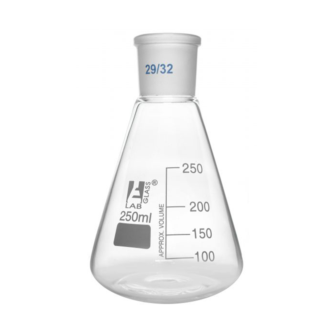 Erlenmeyer Flask, 250ml - 29/32 Joint, Interchangeable - Borosilicate Glass - Conical Shape, Narrow Neck - Eisco Labs