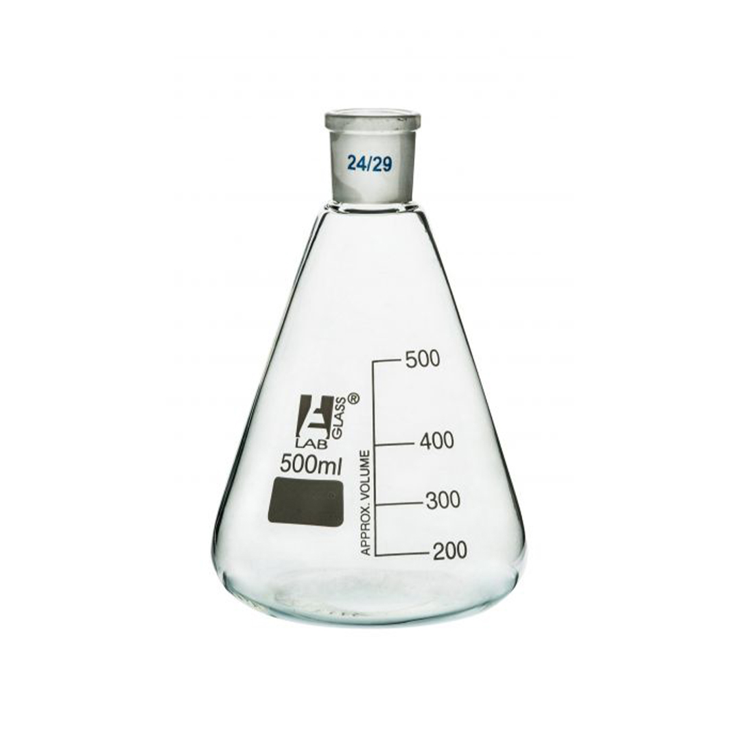 Erlenmeyer Flask, 500ml - 24/29 Joint, Interchangeable - Borosilicate Glass - Conical Shape, Narrow Neck - Eisco Labs