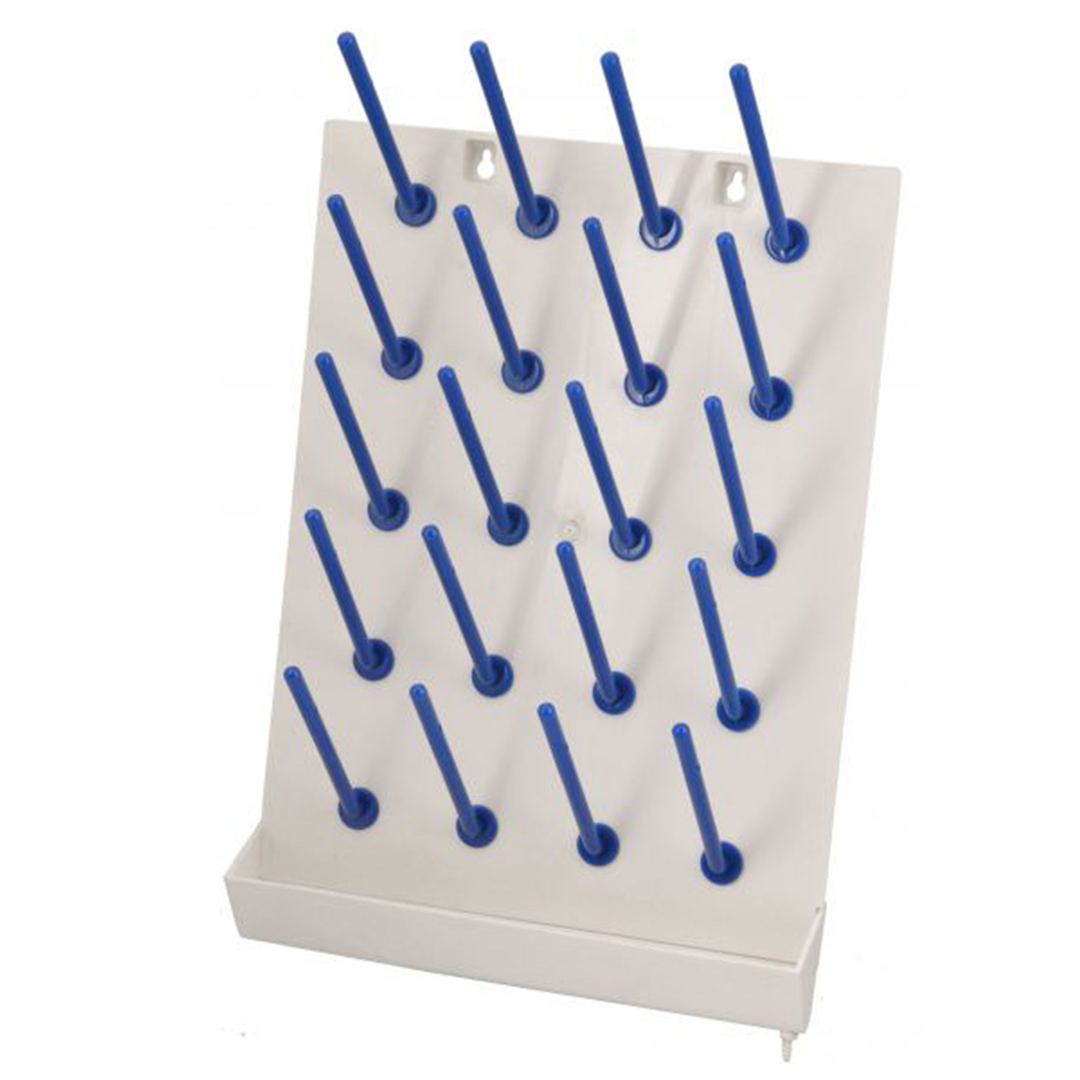 20 Peg Plastic Wall Mounted Laboratory Draining Rack with Collection Tray - Eisco Labs
