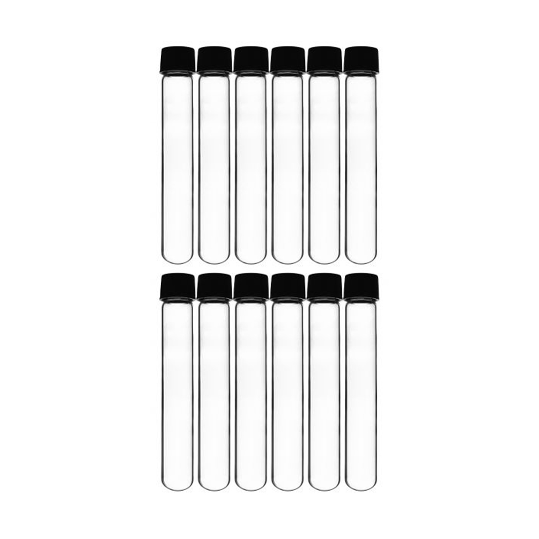 12PK Test Tubes, 50ml - Bakelite Screw Cap with Rubber Liner - Borosilicate 3.3 Glass - 5.9