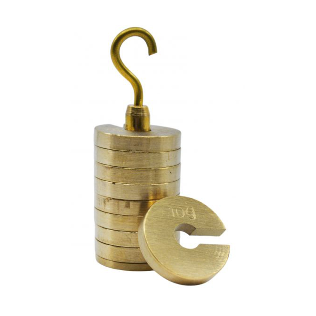 Slotted Weight Set, 100g - Brass - With Hook - Removable Weights - 10g each - Eisco Labs