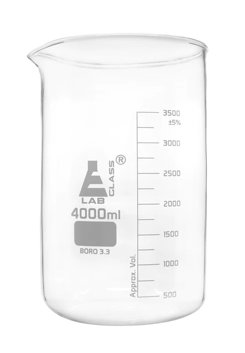 4000ml Beaker Low form, with spout made of borosilicate glass, graduated