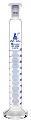 Graduated Cylinder, 100mL - Class B - 19/26 Polypropylene Stopper - Round Base, Blue Graduations - Borosilicate Glass - Eisco Labs