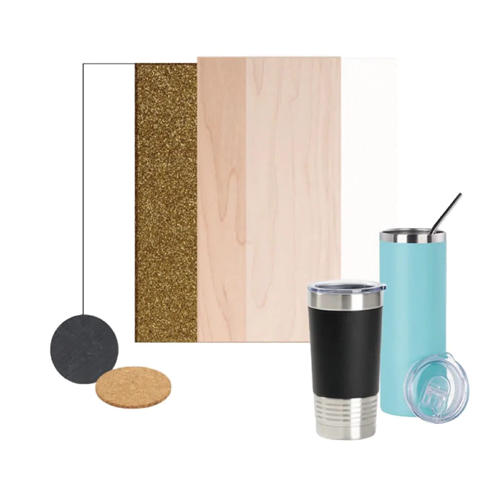 FLUX 11 Pcs Laser Engraving Basic Material Kits with Drinkware